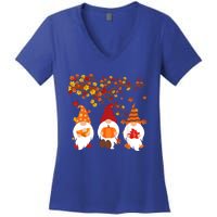 Halloween Three Gnomes Hat Leopard Pumpkin Fall Leaves Cool Gift Women's V-Neck T-Shirt