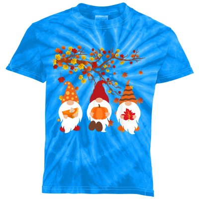 Halloween Three Gnomes Hat Leopard Pumpkin Fall Leaves Cool Gift Kids Tie-Dye T-Shirt