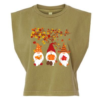 Halloween Three Gnomes Hat Leopard Pumpkin Fall Leaves Cool Gift Garment-Dyed Women's Muscle Tee