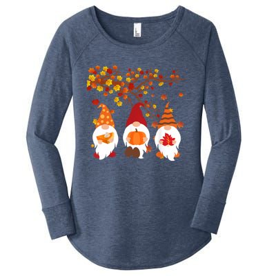 Halloween Three Gnomes Hat Leopard Pumpkin Fall Leaves Cool Gift Women's Perfect Tri Tunic Long Sleeve Shirt