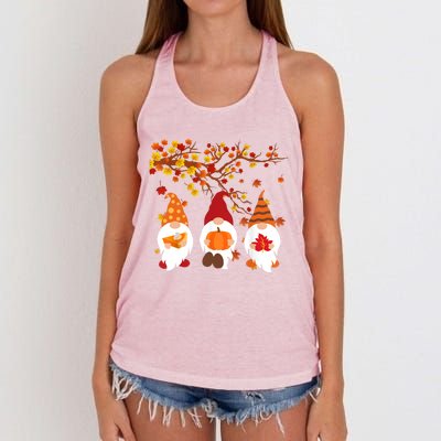 Halloween Three Gnomes Hat Leopard Pumpkin Fall Leaves Cool Gift Women's Knotted Racerback Tank