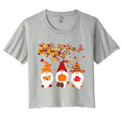 Halloween Three Gnomes Hat Leopard Pumpkin Fall Leaves Cool Gift Women's Crop Top Tee