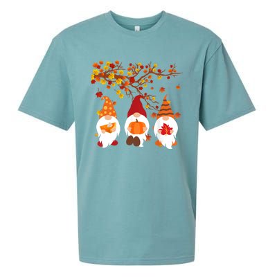 Halloween Three Gnomes Hat Leopard Pumpkin Fall Leaves Cool Gift Sueded Cloud Jersey T-Shirt