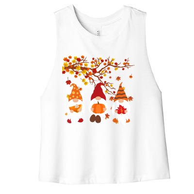 Halloween Three Gnomes Hat Leopard Pumpkin Fall Leaves Cool Gift Women's Racerback Cropped Tank