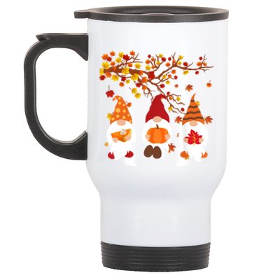 Halloween Three Gnomes Hat Leopard Pumpkin Fall Leaves Cool Gift Stainless Steel Travel Mug