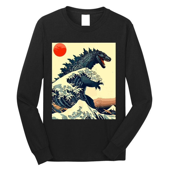 Hokusai The Great Kaiju Off Kanagawa Vintage Japanese Art Long Sleeve Shirt