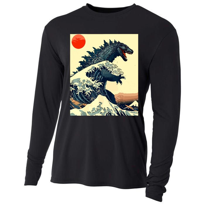 Hokusai The Great Kaiju Off Kanagawa Vintage Japanese Art Cooling Performance Long Sleeve Crew