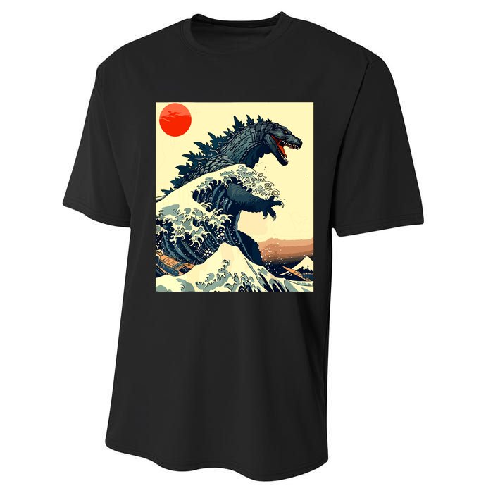 Hokusai The Great Kaiju Off Kanagawa Vintage Japanese Art Performance Sprint T-Shirt