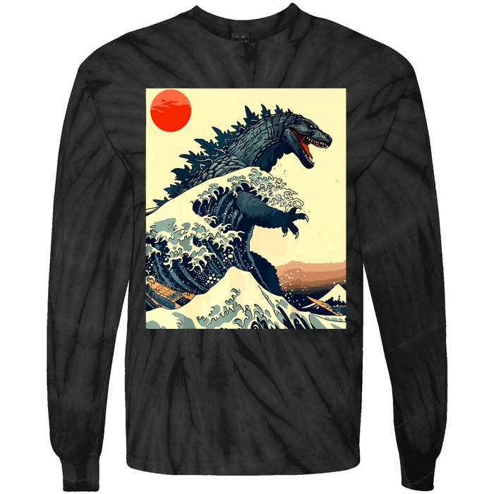 Hokusai The Great Kaiju Off Kanagawa Vintage Japanese Art Tie-Dye Long Sleeve Shirt