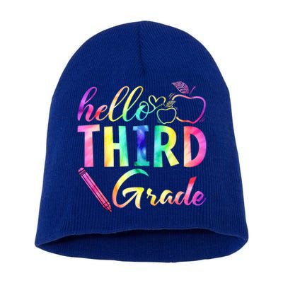 Hello Third Grade Tie Dye Back To School 3Rd Grader Teacher Gift Short Acrylic Beanie