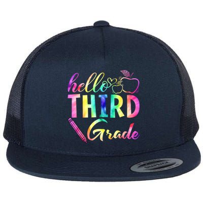 Hello Third Grade Tie Dye Back To School 3Rd Grader Teacher Gift Flat Bill Trucker Hat