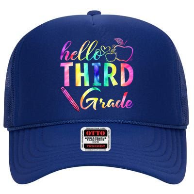 Hello Third Grade Tie Dye Back To School 3Rd Grader Teacher Gift High Crown Mesh Back Trucker Hat