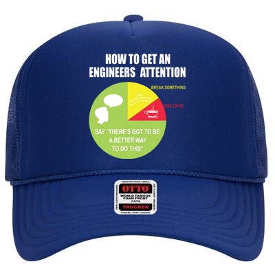 How To Get An Engineers Attention Funny Engineer High Crown Mesh Back Trucker Hat