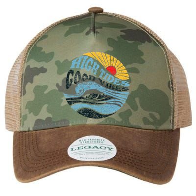High Tides Good Vibes Vintage Wave And Palm Tree Legacy Tie Dye Trucker Hat