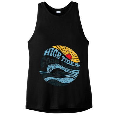 High Tides Good Vibes Vintage Wave And Palm Tree Ladies PosiCharge Tri-Blend Wicking Tank