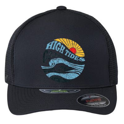 High Tides Good Vibes Vintage Wave And Palm Tree Flexfit Unipanel Trucker Cap