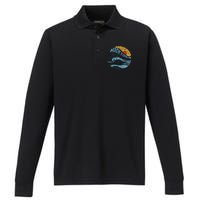 High Tides Good Vibes Vintage Wave And Palm Tree Performance Long Sleeve Polo