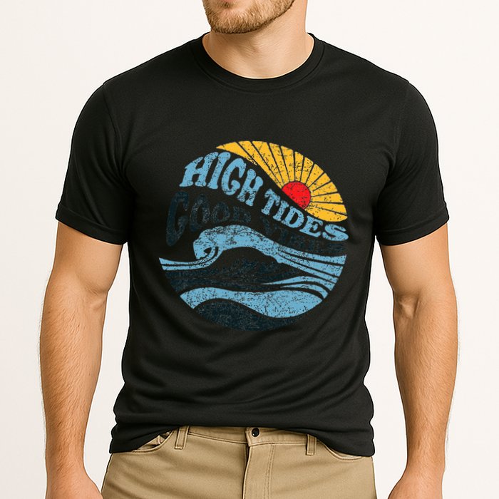 High Tides Good Vibes Vintage Wave And Palm Tree Performance Shirt