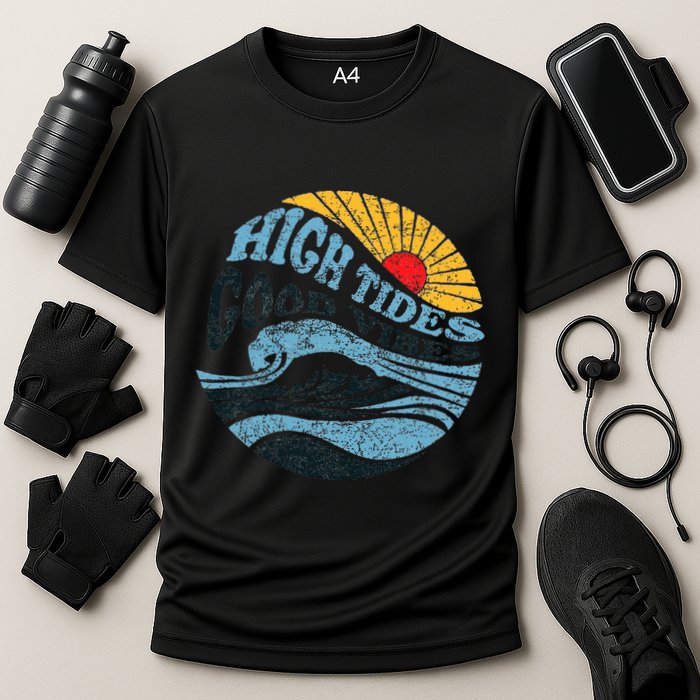 High Tides Good Vibes Vintage Wave And Palm Tree Performance Shirt