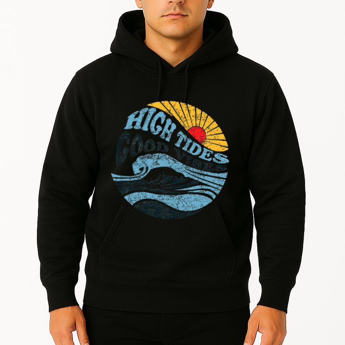 High Tides Good Vibes Vintage Wave And Palm Tree Hoodie
