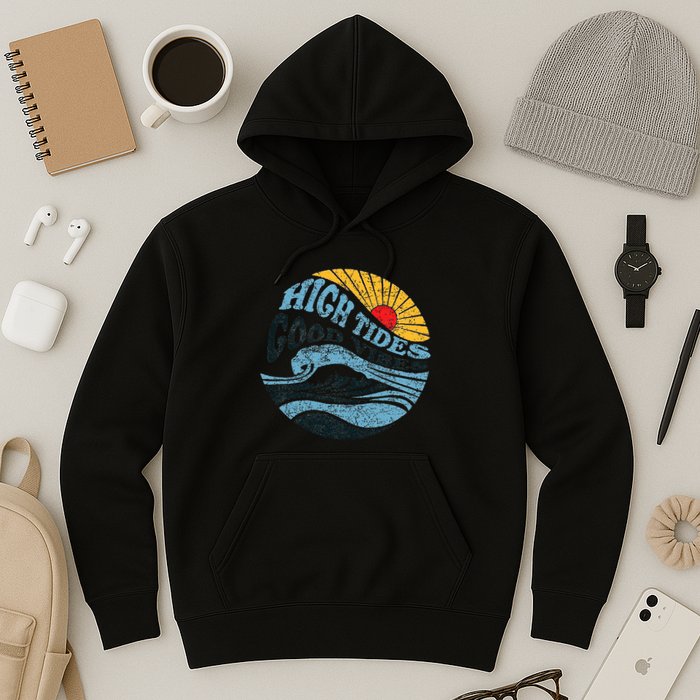 High Tides Good Vibes Vintage Wave And Palm Tree Hoodie