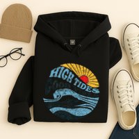 High Tides Good Vibes Vintage Wave And Palm Tree Hoodie