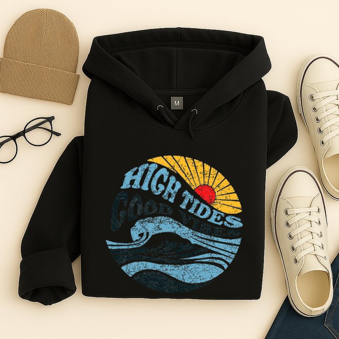 High Tides Good Vibes Vintage Wave And Palm Tree Hoodie