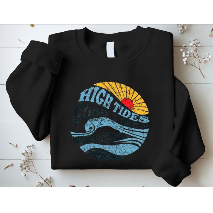 High Tides Good Vibes Vintage Wave And Palm Tree Sweatshirt