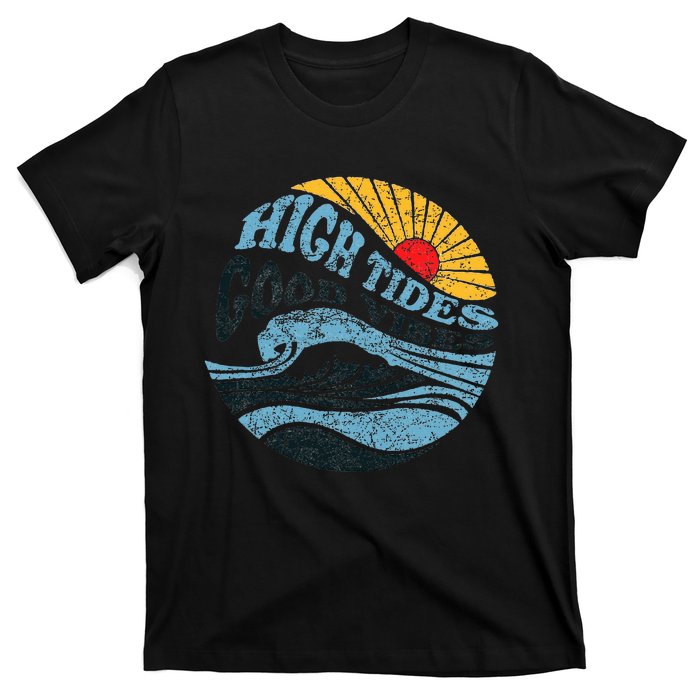 High Tides Good Vibes Vintage Wave And Palm Tree T-Shirt