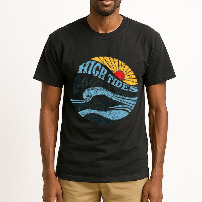 High Tides Good Vibes Vintage Wave And Palm Tree Tall T-Shirt