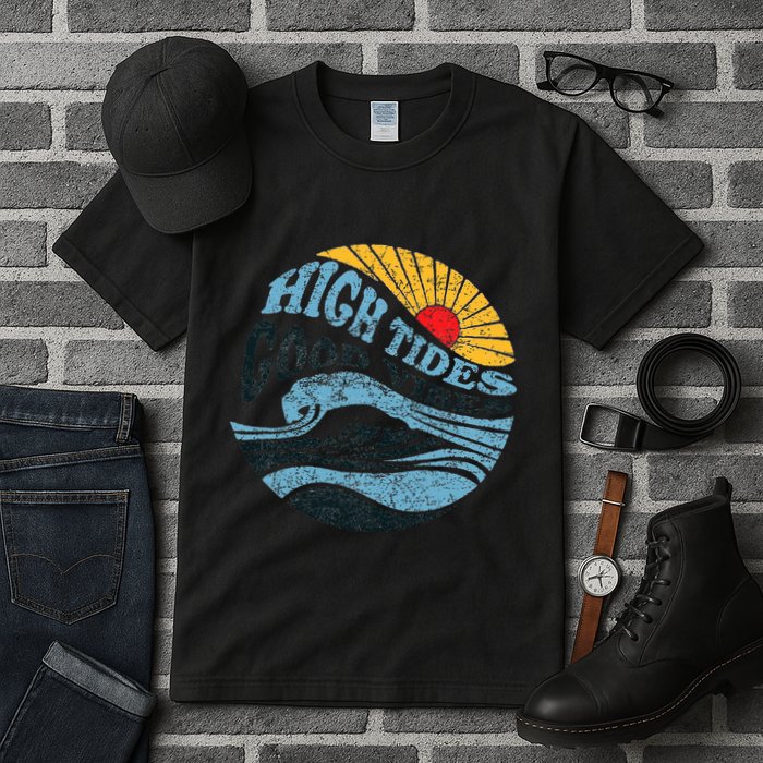 High Tides Good Vibes Vintage Wave And Palm Tree Tall T-Shirt