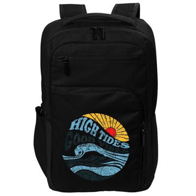 High Tides Good Vibes Vintage Wave And Palm Tree Impact Tech Backpack