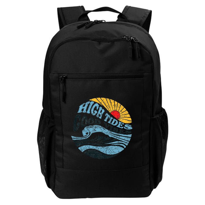 High Tides Good Vibes Vintage Wave And Palm Tree Backpack