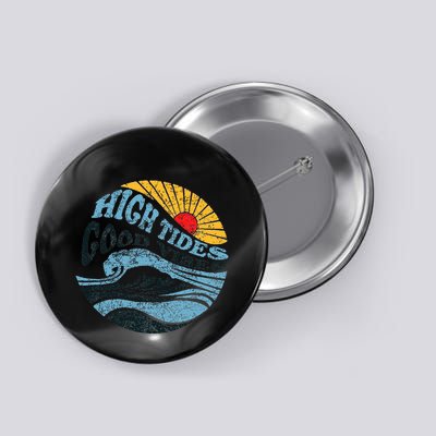 High Tides Good Vibes Vintage Wave And Palm Tree Button