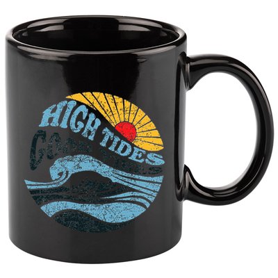 High Tides Good Vibes Vintage Wave And Palm Tree 11oz C Handle Ceramic Mug
