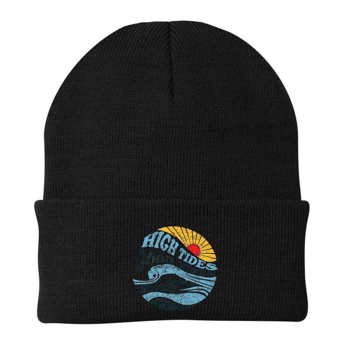High Tides Good Vibes Vintage Wave And Palm Tree Beanie