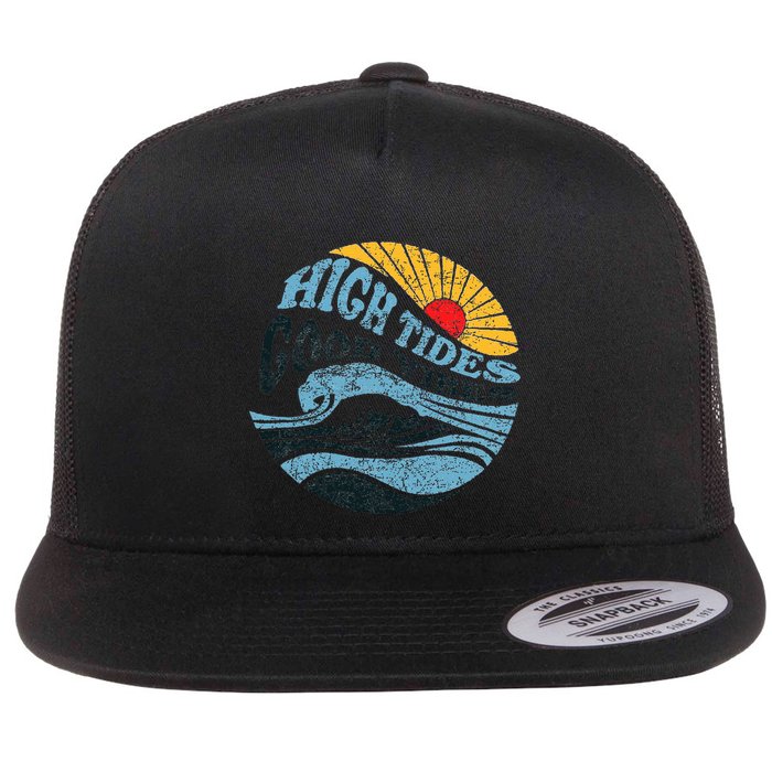 High Tides Good Vibes Vintage Wave And Palm Tree Flatbill Hat