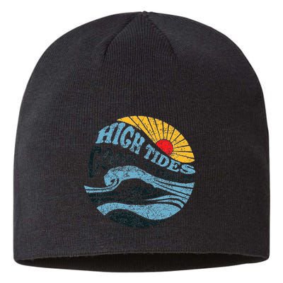 High Tides Good Vibes Vintage Wave And Palm Tree Sustainable Beanie