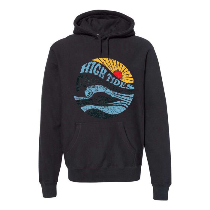 High Tides Good Vibes Vintage Wave And Palm Tree Premium Hoodie