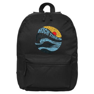 High Tides Good Vibes Vintage Wave And Palm Tree 16 in Basic Backpack