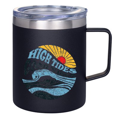 High Tides Good Vibes Vintage Wave And Palm Tree 12oz Stainless Steel Coffee Mug