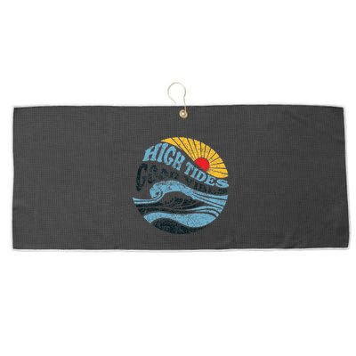 High Tides Good Vibes Vintage Wave And Palm Tree Large Microfiber Waffle Golf Towel