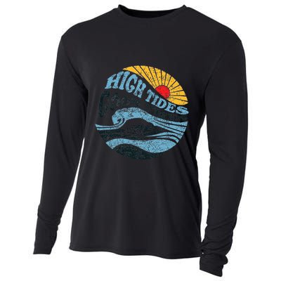 High Tides Good Vibes Vintage Wave And Palm Tree Cooling Performance Long Sleeve Crew
