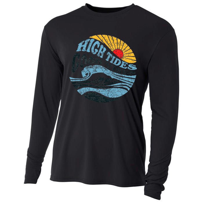 High Tides Good Vibes Vintage Wave And Palm Tree Cooling Performance Long Sleeve Crew