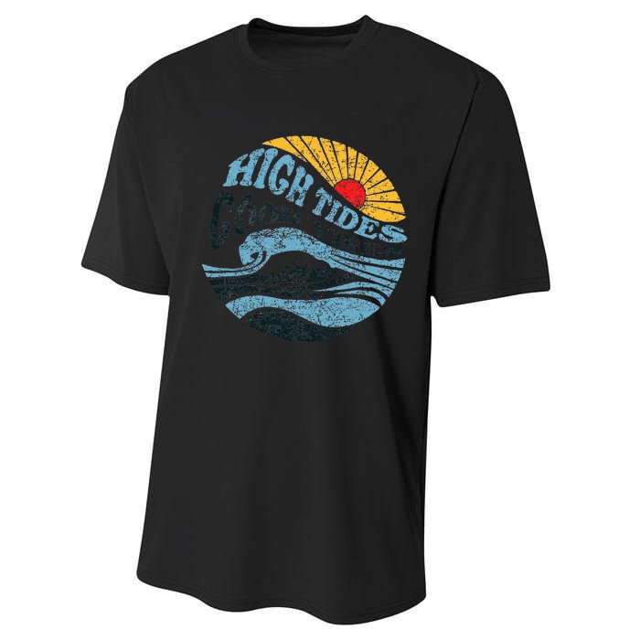 High Tides Good Vibes Vintage Wave And Palm Tree Performance Sprint T-Shirt