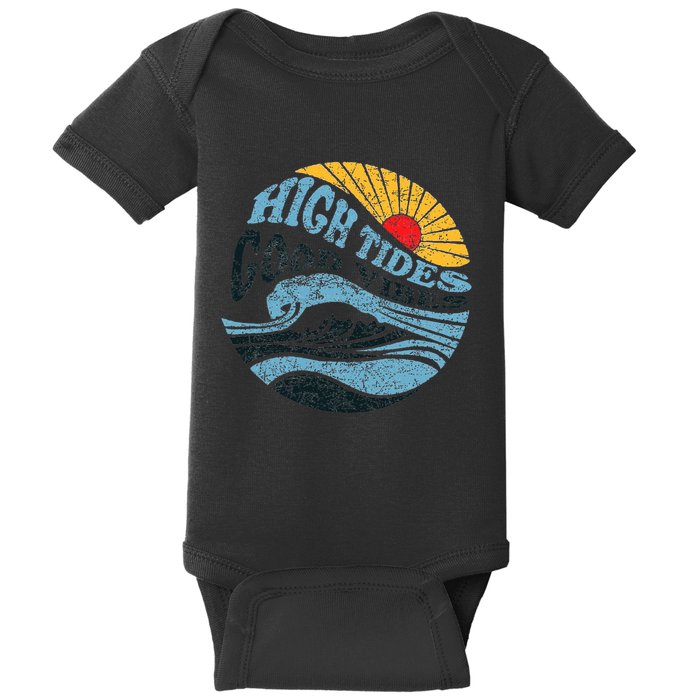 High Tides Good Vibes Vintage Wave And Palm Tree Baby Bodysuit