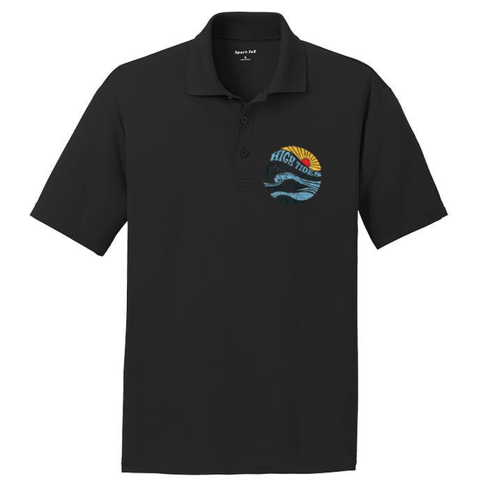 High Tides Good Vibes Vintage Wave And Palm Tree PosiCharge RacerMesh Polo