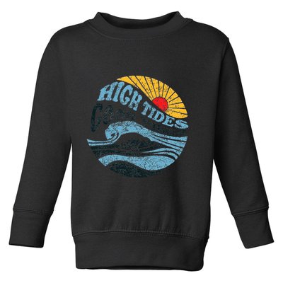 High Tides Good Vibes Vintage Wave And Palm Tree Toddler Sweatshirt