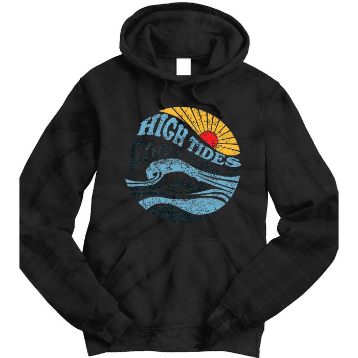 High Tides Good Vibes Vintage Wave And Palm Tree Tie Dye Hoodie