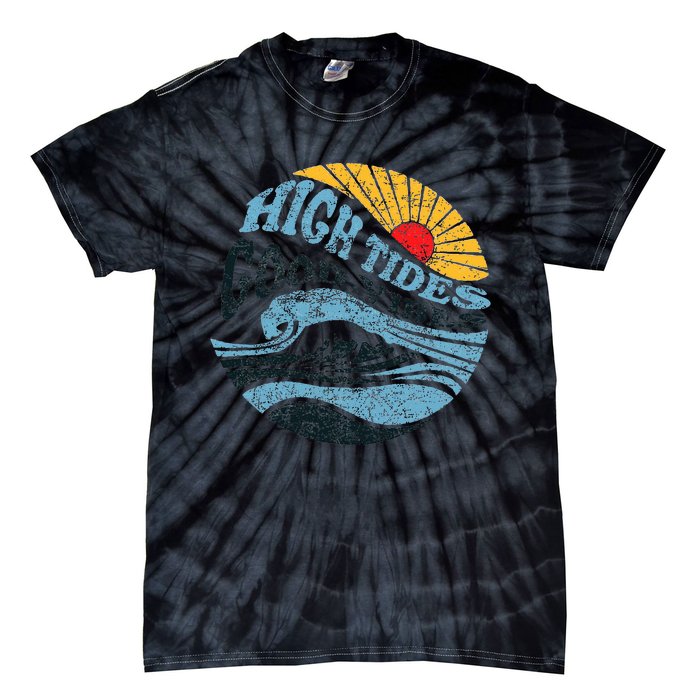 High Tides Good Vibes Vintage Wave And Palm Tree Tie-Dye T-Shirt